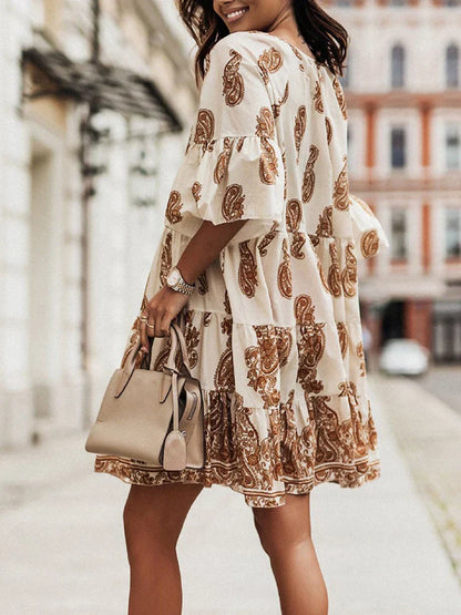Kvinna Miniklänning Bohemisk Stil Bomullspolyester-3