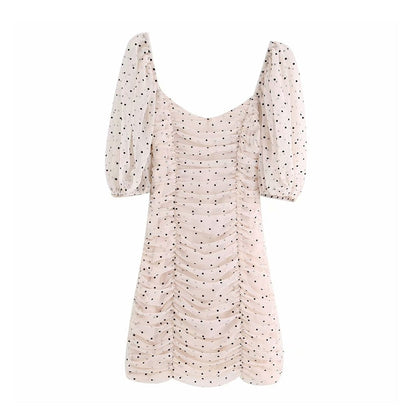 Damklänning Mini V-Neck Puffärmar Slim Fit Polyester-6