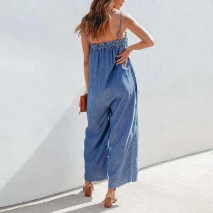 Dam Jumpsuit Klassisk Denim Elegant Med Sidfickor-3