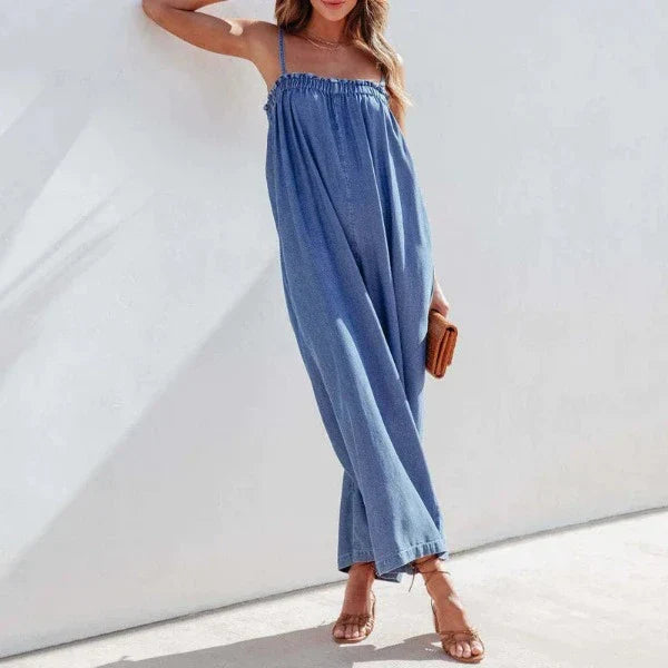 Dam Jumpsuit Klassisk Denim Elegant Med Sidfickor-4