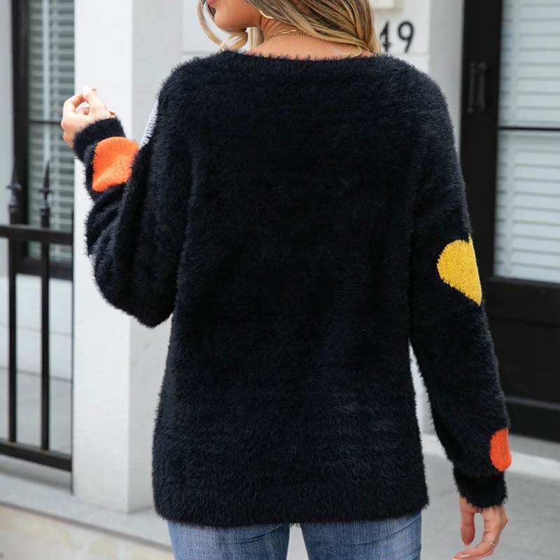 Stickad Dam Tröja Hjärtmönster Mjuk Akryl-5