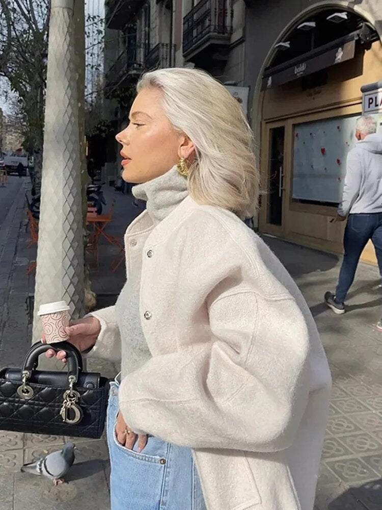 Dam Kappa Monokrom Bomullsblandning Långa Ärmar med Fickor-1