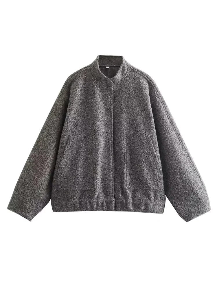 Dam Kappa Monokrom Bomullsblandning Långa Ärmar med Fickor-3