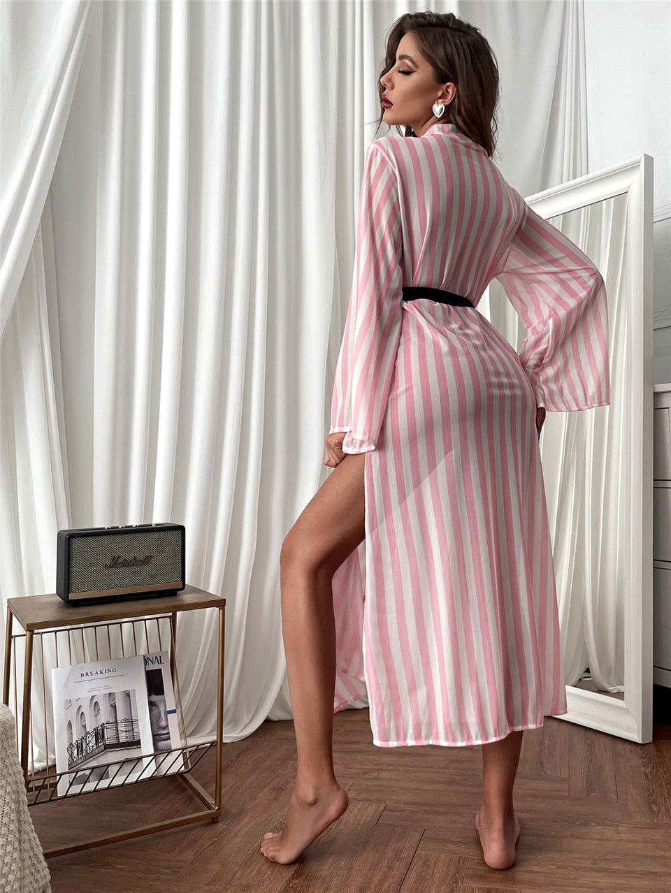 Fina Dam Klänningar Lång Klänning med Långa Ärmar Polyester Vristlängd-4