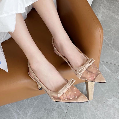 Dam Slingback Sandaler Prickig Mesh Med Hög Klack-2