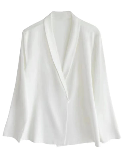 Dam Blus V-ringad Satin Elegant-6