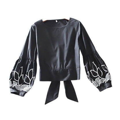 Dam Blus Kort Polyester med Blommotiv och Ballonghylsor-2