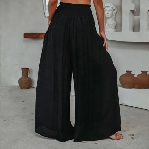 Kvinnors Palazzo Byxor Hög Midja Bred Ben Polyester-1