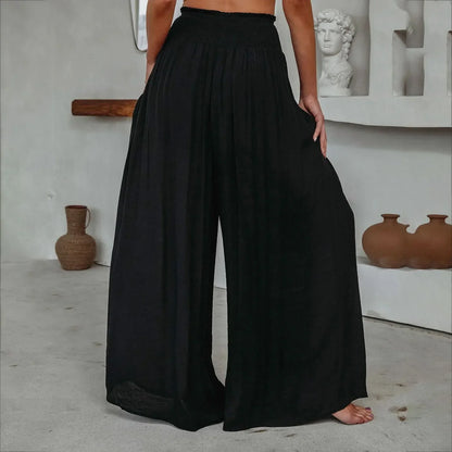 Kvinnors Palazzo Byxor Hög Midja Bred Ben Polyester-5