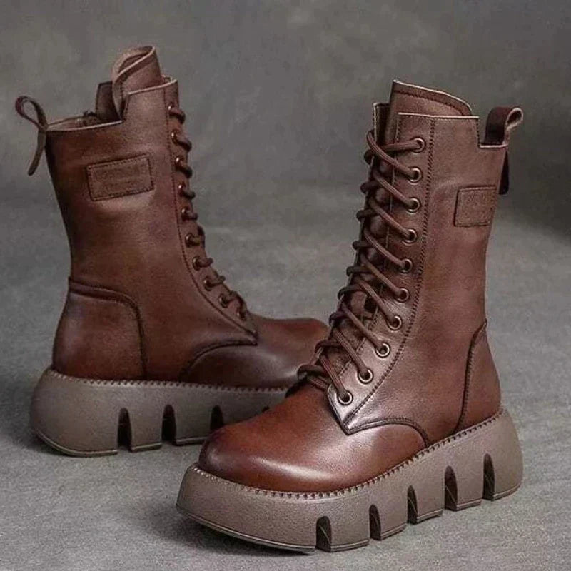 Dam Stövlar Plattform Väderbeständig PU-Läder-6