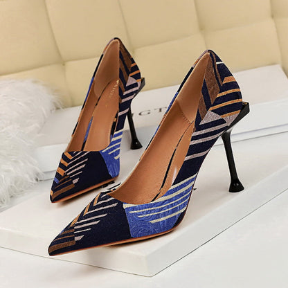 Dam Pumps Spetsig Tå Flock Läder Högklackade 10 cm-2