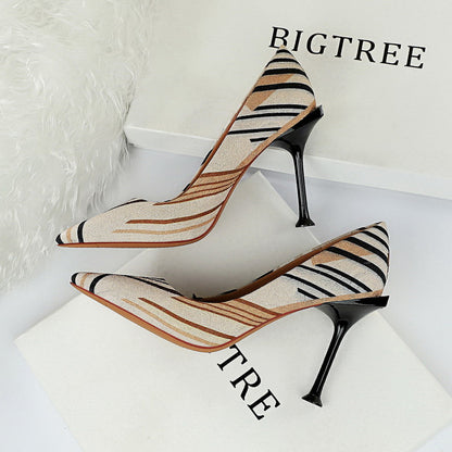 Dam Pumps Spetsig Tå Flock Läder Högklackade 10 cm-6