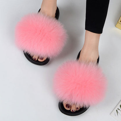 Dam Sandaler med Pälsdetaljer PU EVA-sula Låg Plattform-5