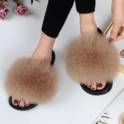 Dam Sandaler med Pälsdetaljer PU EVA-sula Låg Plattform-2
