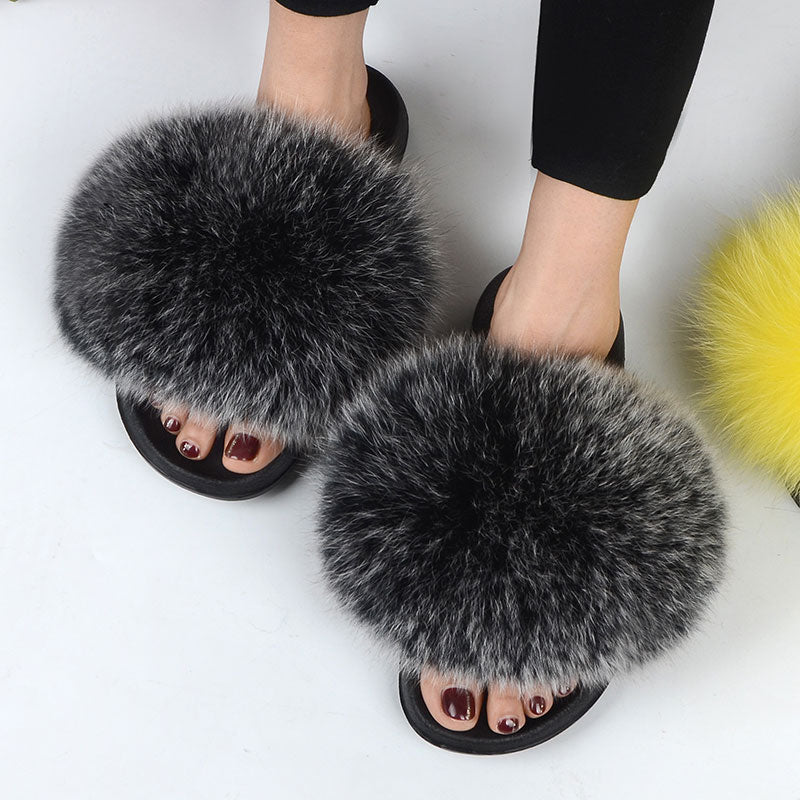 Dam Sandaler med Pälsdetaljer PU EVA-sula Låg Plattform-3
