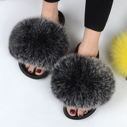 Dam Sandaler med Pälsdetaljer PU EVA-sula Låg Plattform-3