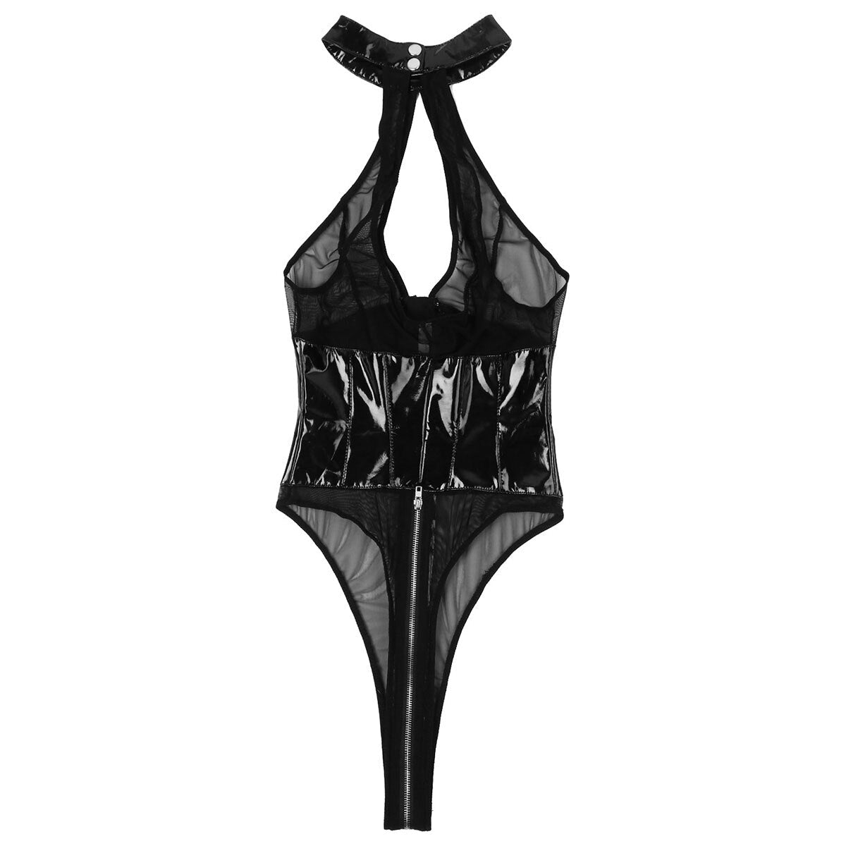 Dam Bodysuit med Dragkedja och Knappdekorationer i Polyester-4
