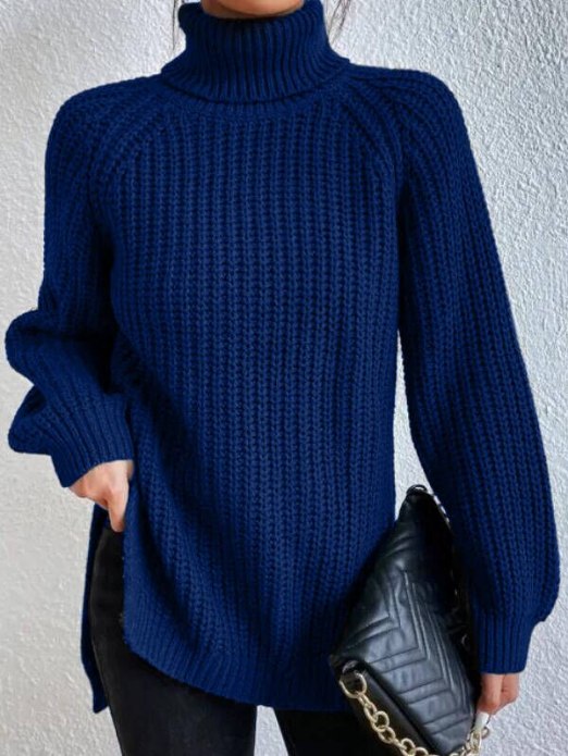 Variant image for Kvinnors Turtleneck Tröja Avslappnad Bomull Polyester-31
