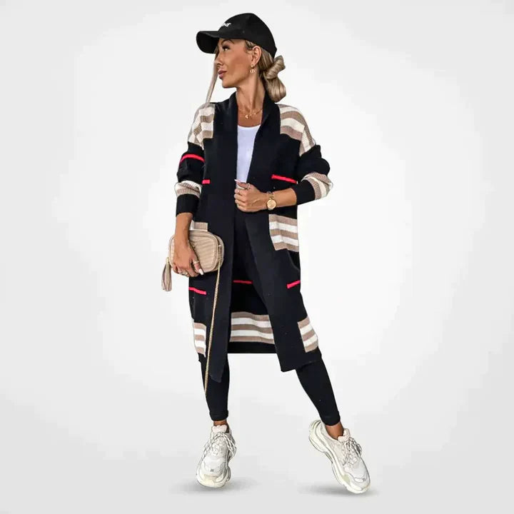 Dam Lång Kofta Cardigan Mjuk Akrylblandning Tidlös Design 2