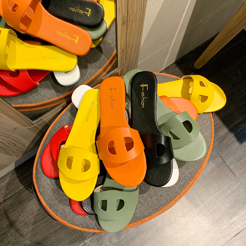 Dam Sandaler Bekväma PU-läder Slip-On Platta Sula-6