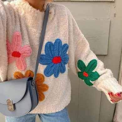 Dam Tröja Blommönster Skräddarsydd Mjuk Fiber 4