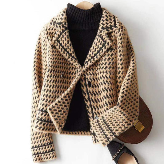 Dam Blazer Avslappnad Stil Ullblandning med Tidlös Krage-1