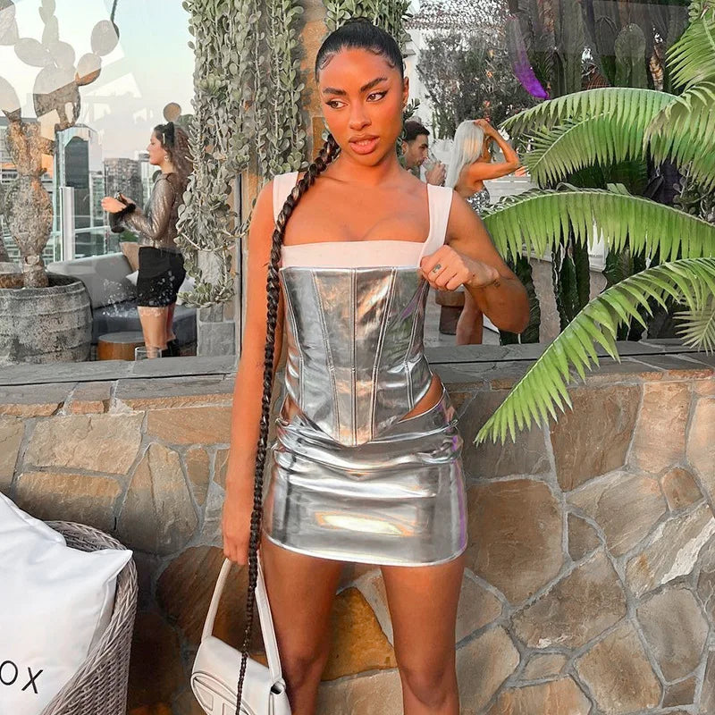 Dam Glittrig Miniklänning med Smal Silhuett Högkvalitativt Material-6