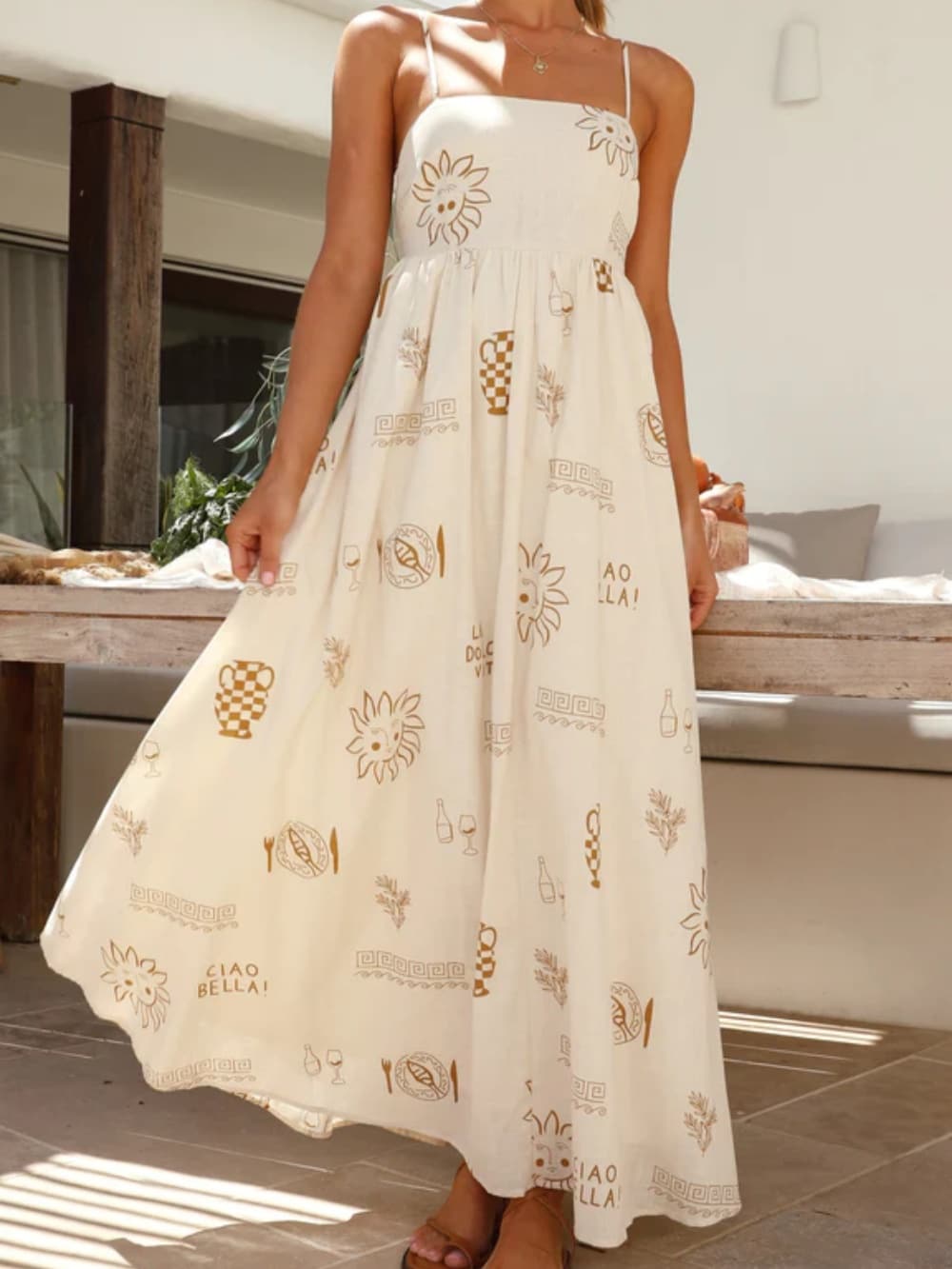 Dam Maxiklänning Spaghettiband Lätt Tyg Elegant-2
