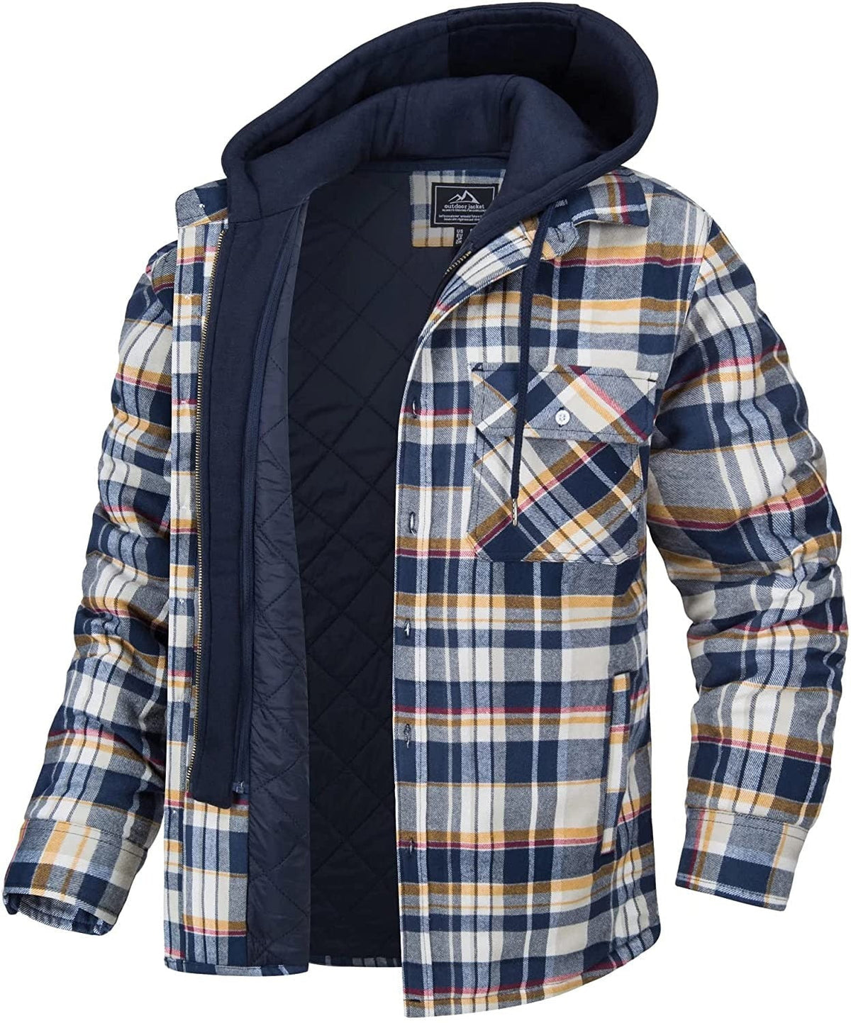 Variant image for Herrenjacke, kariertes Design, mit Kapuze, aus Baumwollmischung, für Herbst- und Frühling-1