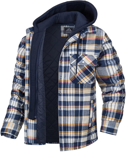 Variant image for Herrenjacke, kariertes Design, mit Kapuze, aus Baumwollmischung, für Herbst- und Frühling-1