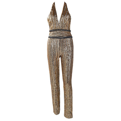 Dam Jumpsuit Långärmad Randig Polyester Med Paljetter-1