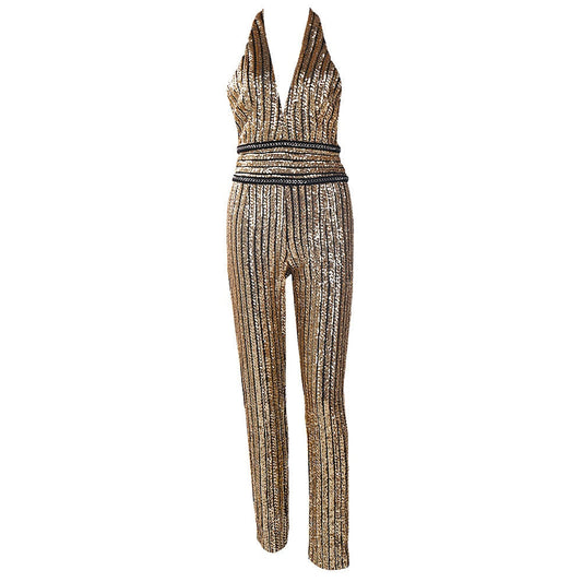 Dam Jumpsuit Långärmad Randig Polyester Med Paljetter-1