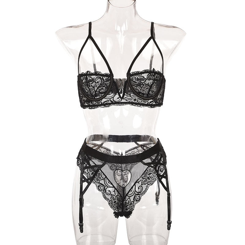 Damunderkläder Set Blommande Mönster Polyester Snygga Underkläder Dam-4