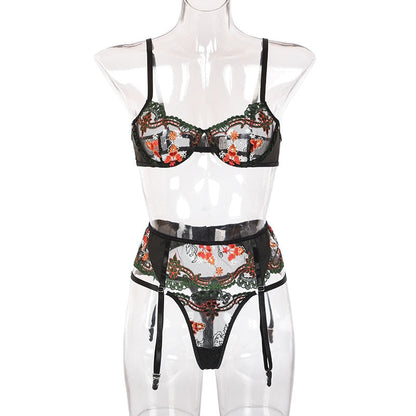 Damunderkläder Set med Blommönster, 3/4 Cup och Justerbara Axelband – Snygga Underkläder Dam i Polyester och Spandex 2