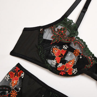 Damunderkläder Set med Blommönster, 3/4 Cup och Justerbara Axelband – Snygga Underkläder Dam i Polyester och Spandex 5