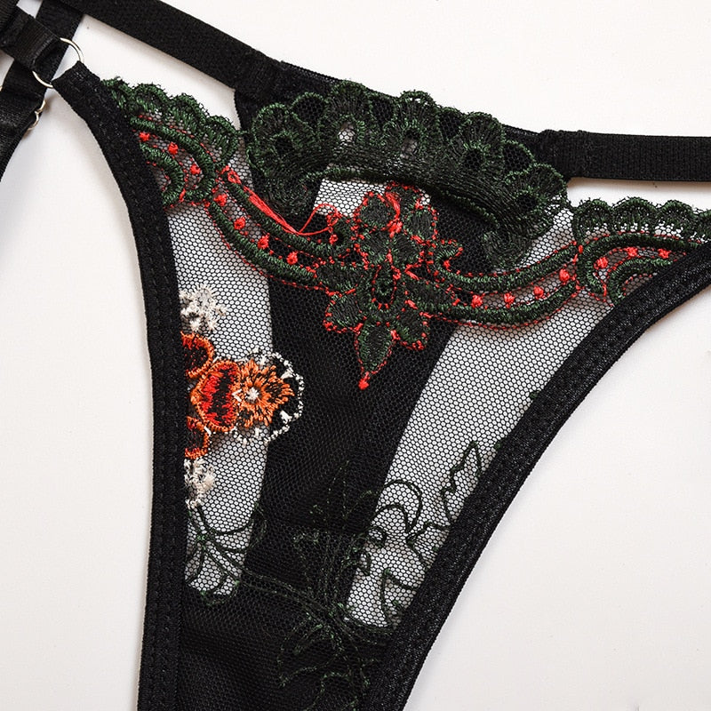 Damunderkläder Set med Blommönster, 3/4 Cup och Justerbara Axelband – Snygga Underkläder Dam i Polyester och Spandex 6