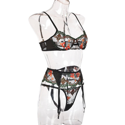 Damunderkläder Set med Blommönster, 3/4 Cup och Justerbara Axelband – Snygga Underkläder Dam i Polyester och Spandex 3
