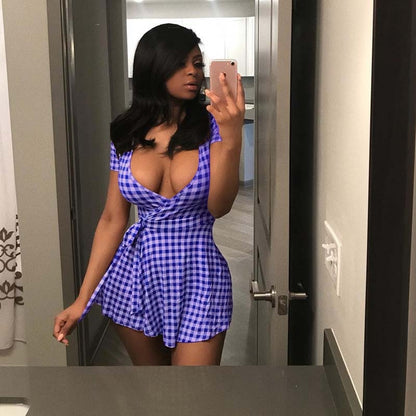 Fina Dam Klänningar A-Linje V-Hals Mini Polyester-3