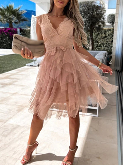 Dam Sommarklänning Ruffle Lätt Tyg för Bröllop eller Fest-1