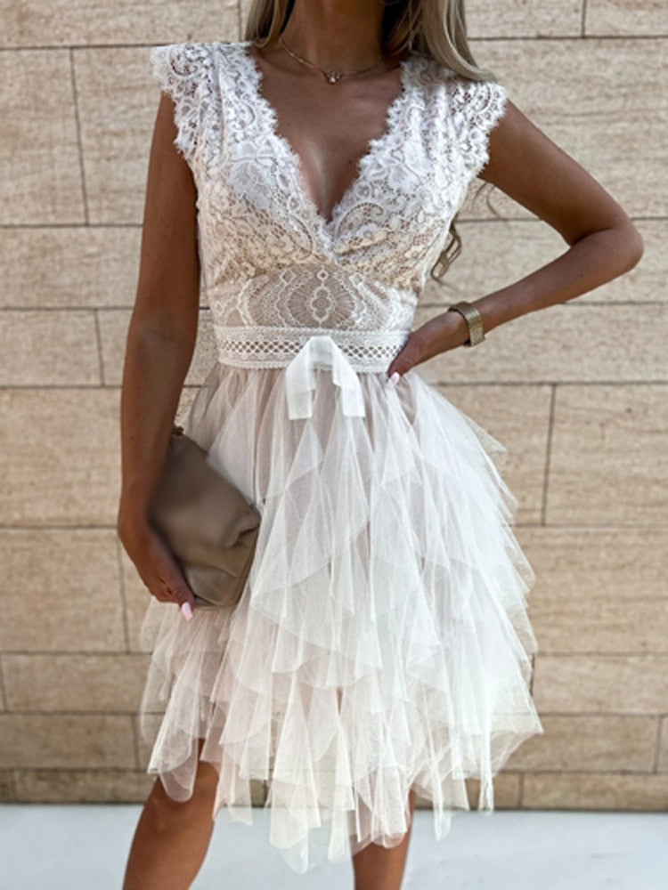 Dam Sommarklänning Ruffle Lätt Tyg för Bröllop eller Fest-4