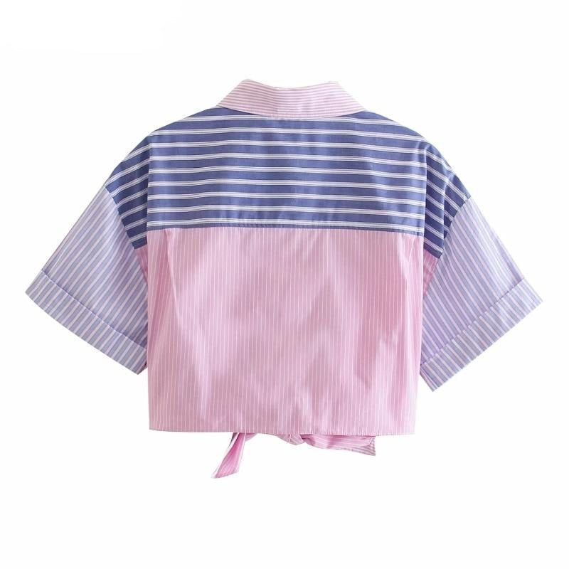 Herrskjorta Kortärmad Randig Bomull och Polyester-2