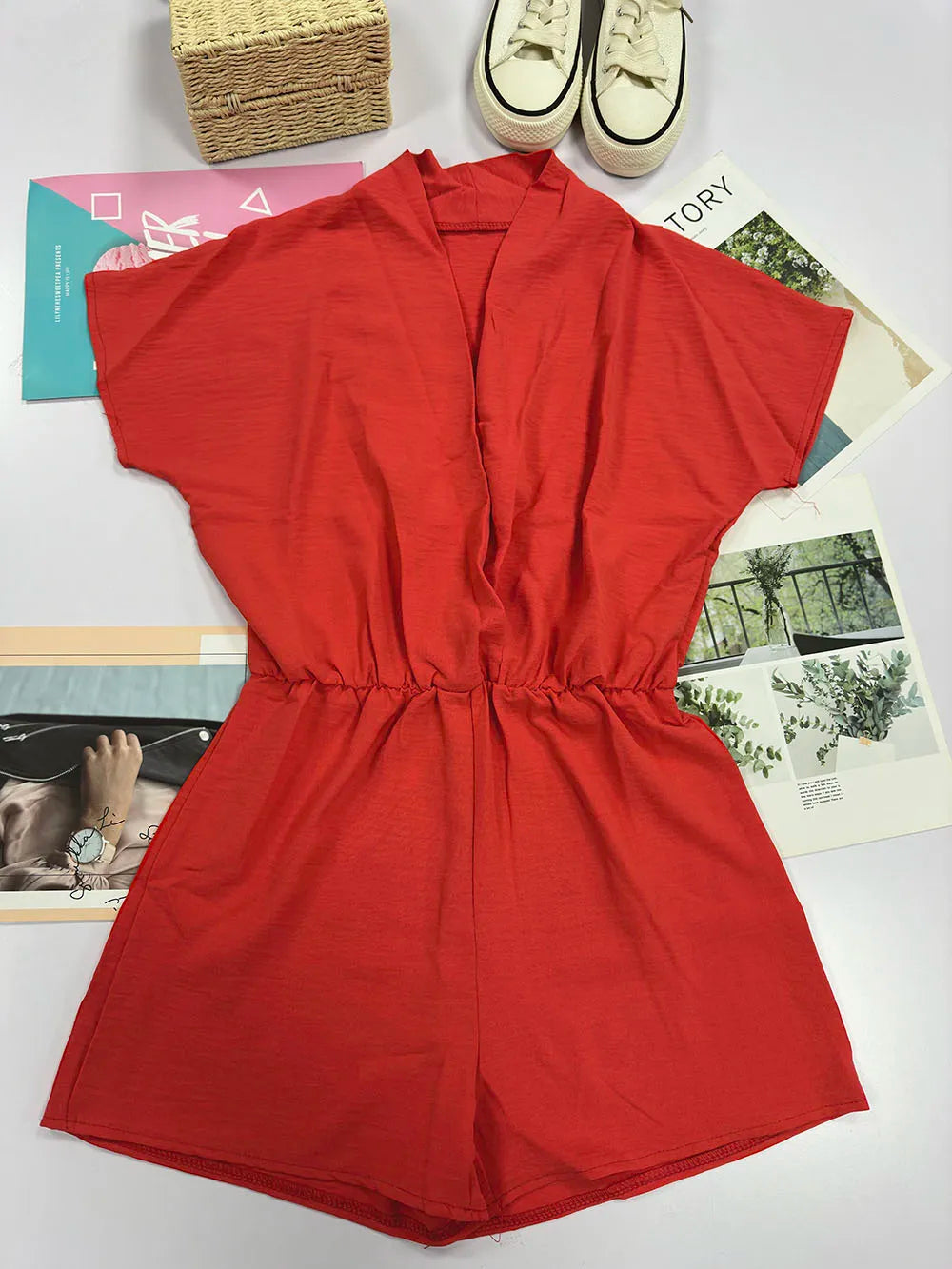 Dam Jumpsuit V-Neck Avslappnad Design Lätt Material-3