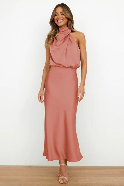 Kvinnors Aftonklänning Halterneck Satin Body-con-4