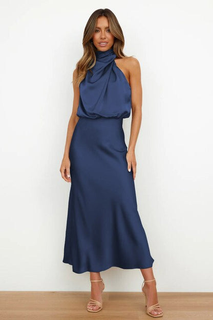 Kvinnors Aftonklänning Halterneck Satin Body-con-5