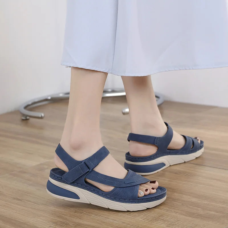 Dam Sandaler Wedge Heel Justerbart Bälte Syntetiskt Läder-3