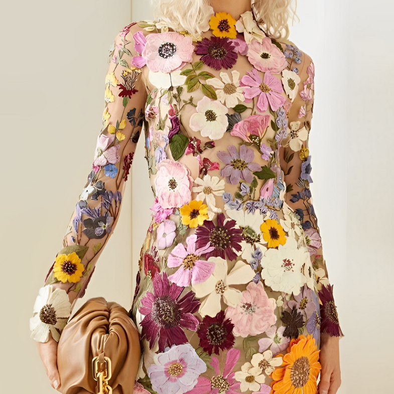 Variant image for Kvinna Klänning Blommönster Figurbetonad Bomull Polyester-1