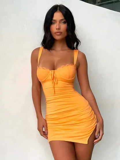 Kvinnor Kort Klänning Ryggfri Polyester V-Hals Sommarklänning 5