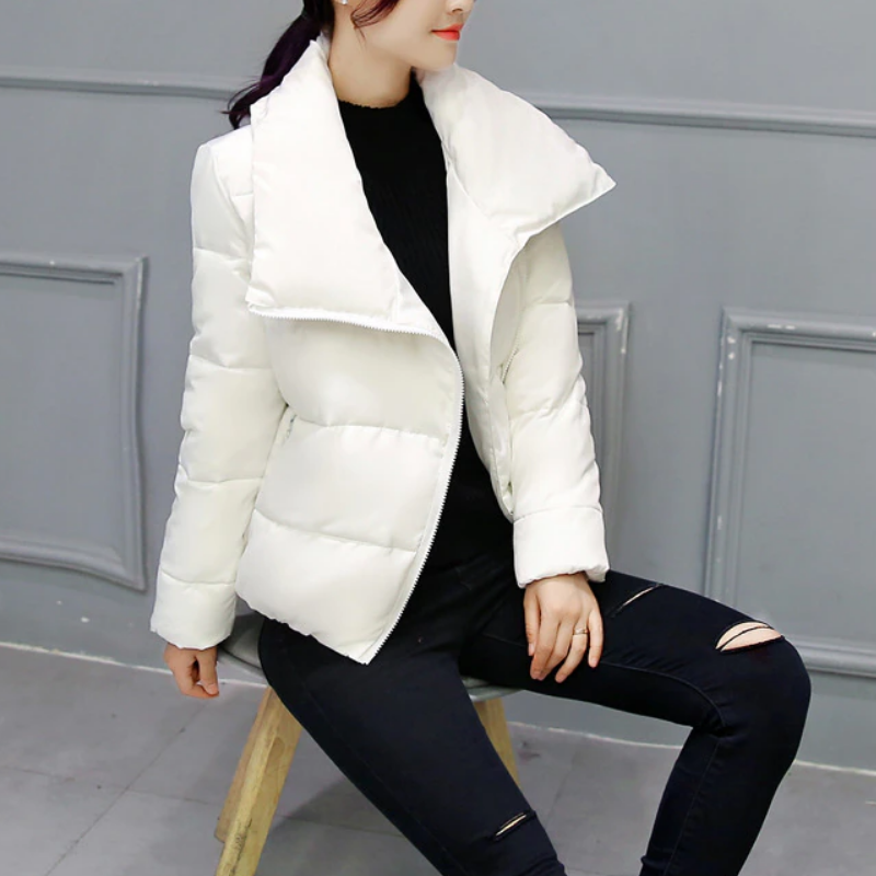 Vinterjacka Dam Asymmetrisk Krage Vattenavvisande Kort Passform-3