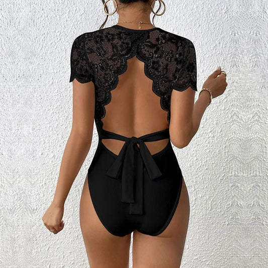 Dam Bodysuit Cirkulär Halsringning Bomull Elastan-1