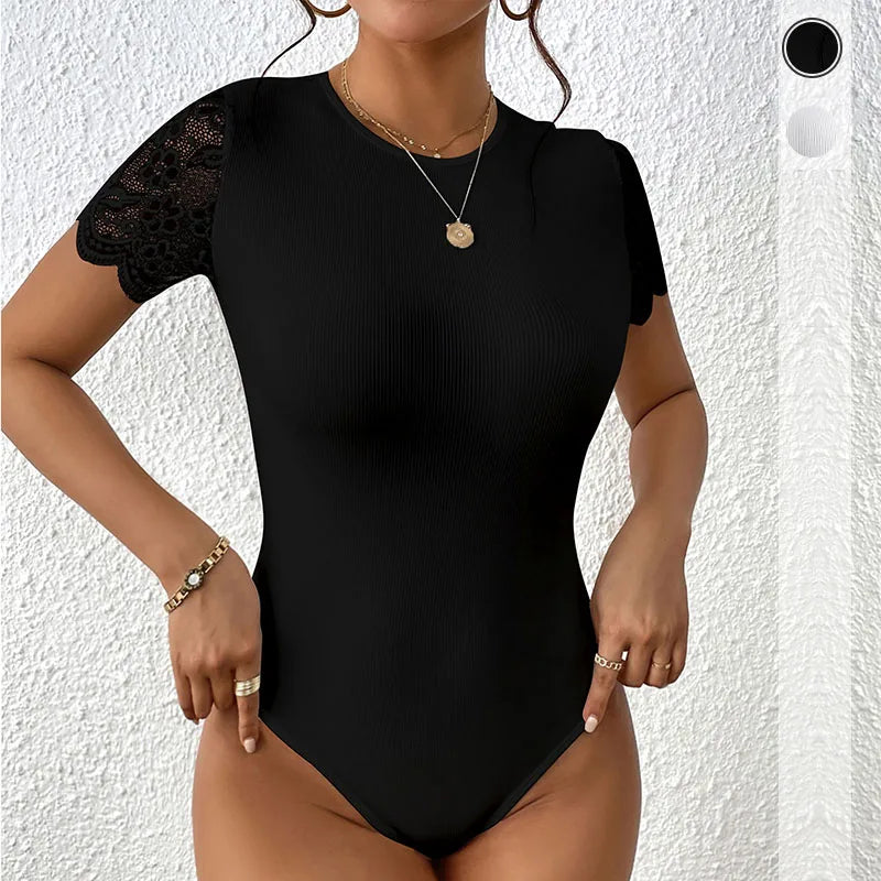 Dam Bodysuit Cirkulär Halsringning Bomull Elastan-4
